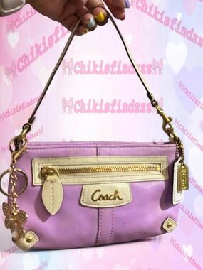 Coach Lavender and Cream Leather Shoulder Wristlet/Clutch with Gold Hardware